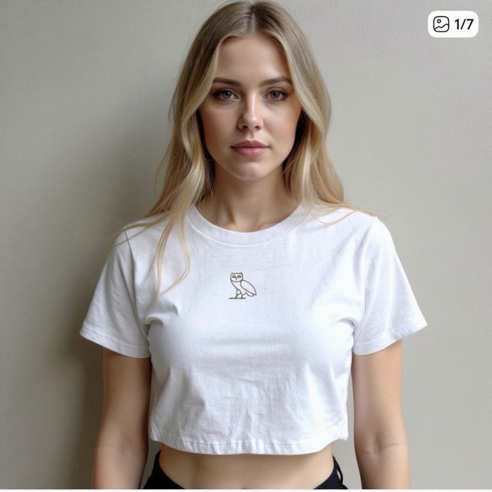 OVO White Owl Logo Cropped Tee Shirt - Women’s Medium